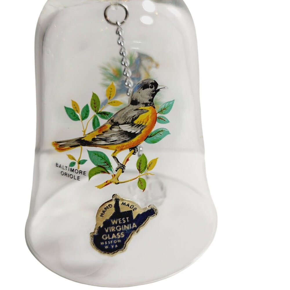 Baltimore Oriole & Blue Jay Crystal Table Bell Handmade West Virginia Glass - Picture 2 of 7